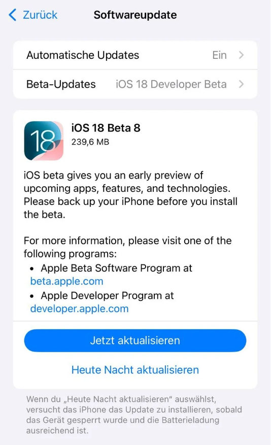 沧源苹果手机维修分享苹果 iOS / iPadOS 18 开发者预览版 Beta 8 发布 